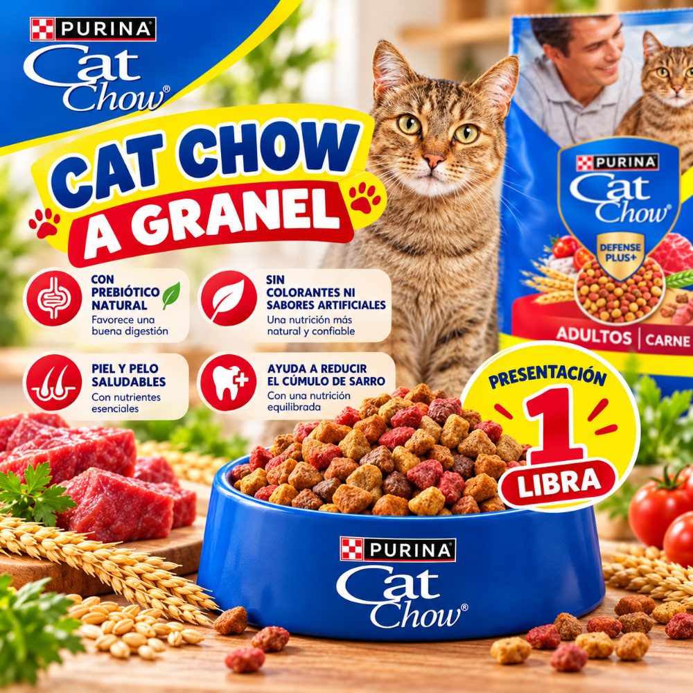 Granel cat chow adultos carne libra