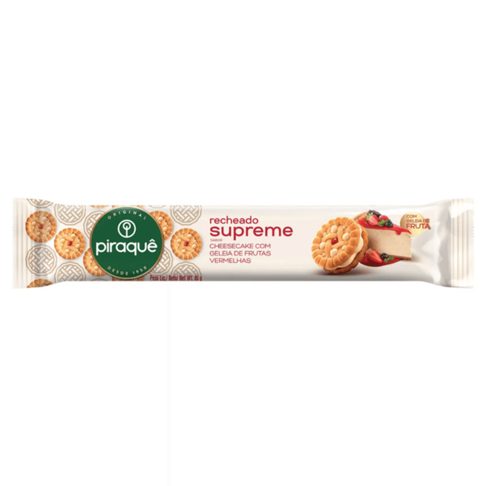 BISCOITO PIRAQUE SUPREME CHEESECAKE COM GELEIA DE FRUTAS 80G