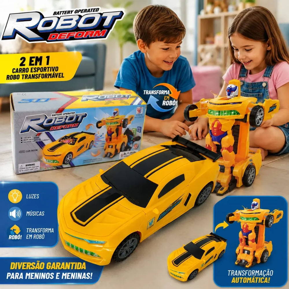 Carrinho Robô Deform Amarelo Com Luz E Som