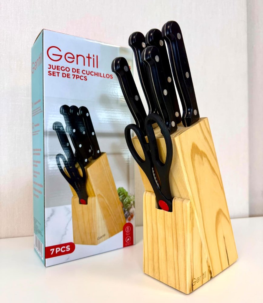 Set de Cuchillos 7 Pcs con Taco de Madera