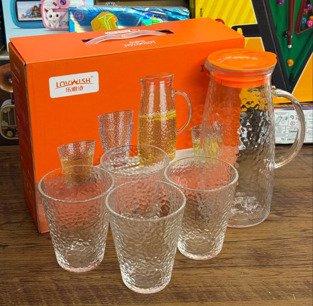 Jarra de Vidrio con 4 Vasos