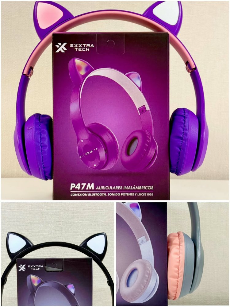 AURICULARES BLUETOOTJ GATITO CON LUZ LED