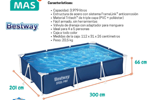 Pileta Estructural Bestway 4.000 Litros 200cm X 300cm