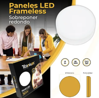 PANEL FRAMELESS REDONDO SOBREPONER 18W TITANIUM