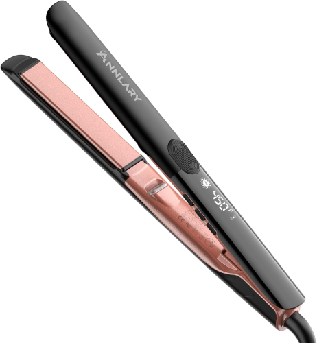 Annlary - Plancha de pelo de 1 pulgada y rizador 2 en 1 de titanio y cerámica iónica con voltaje dual, con silicona resistente al calor