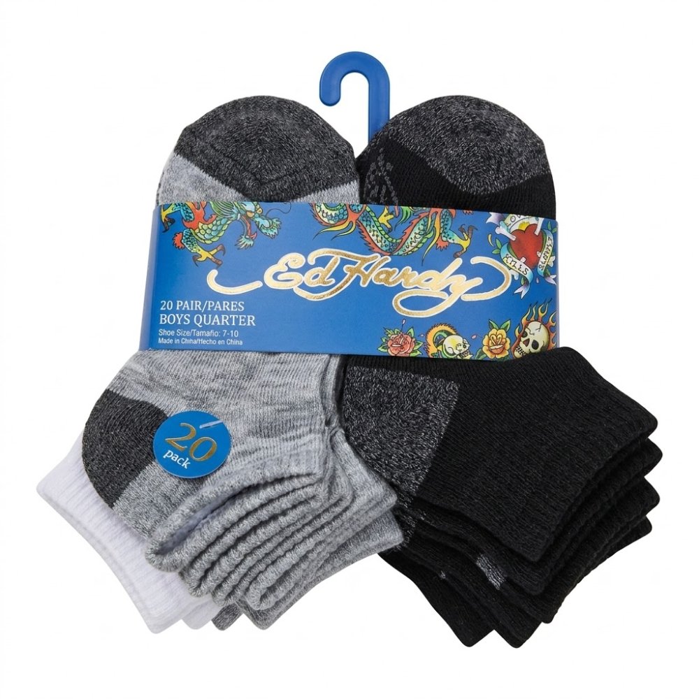 NIÑO: CALCETAS, MEGA PACK 20 PARES, ED-HARDY, TALLA 7/10