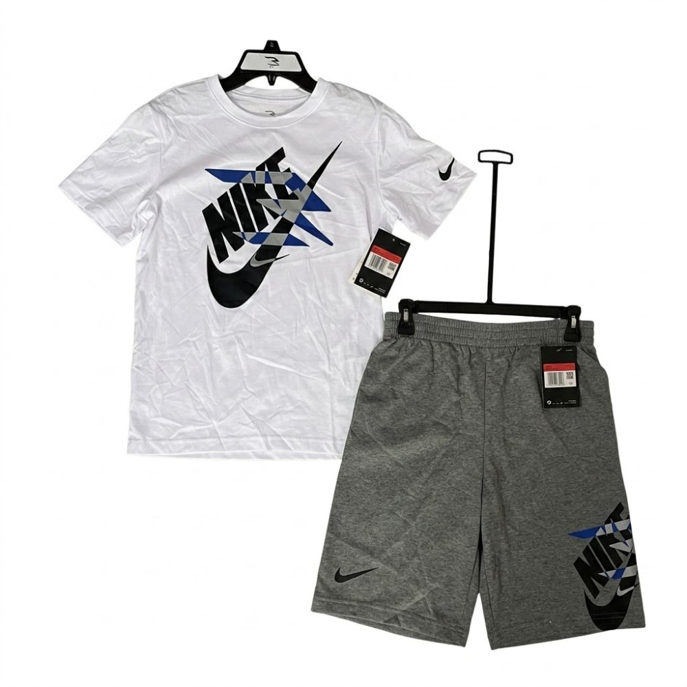 NIÑO: NIKE, "GRAPHIC SPEED", BLANCO/GRIS CON DETALLES AZULES, TALLA 12