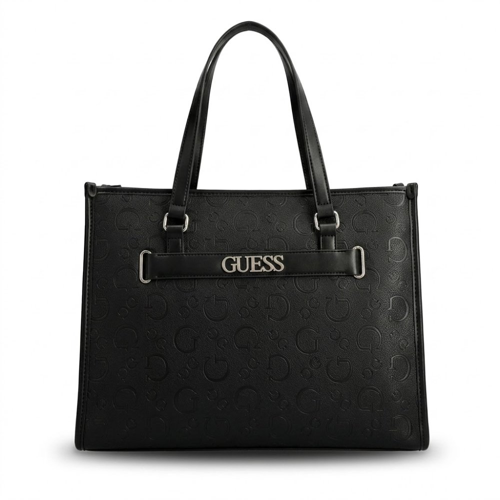 BOLSO GRANDE GUESS CON LOGOS (COLOR NEGRO)