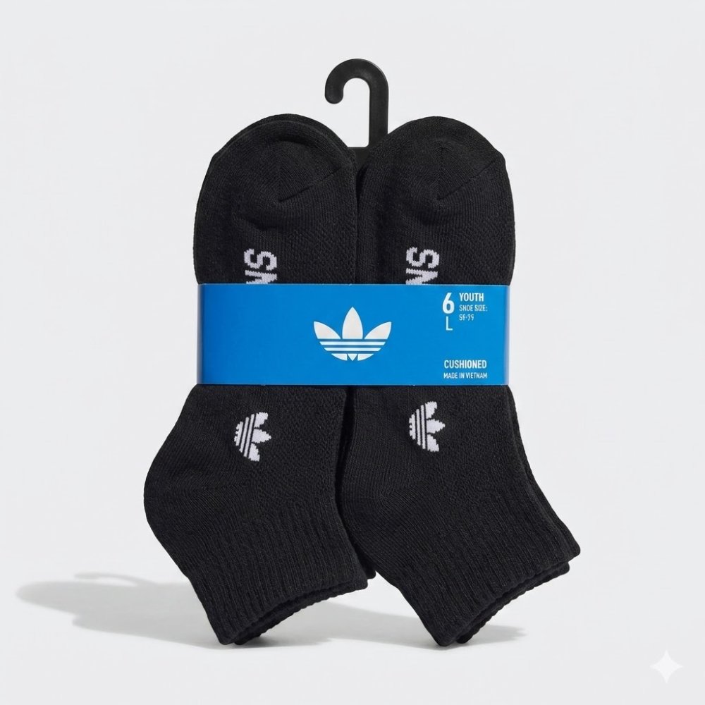 NIÑO: CALCETAS ADIDAS,  6 PARES, COLOR NEGRO, TALLA 5/7