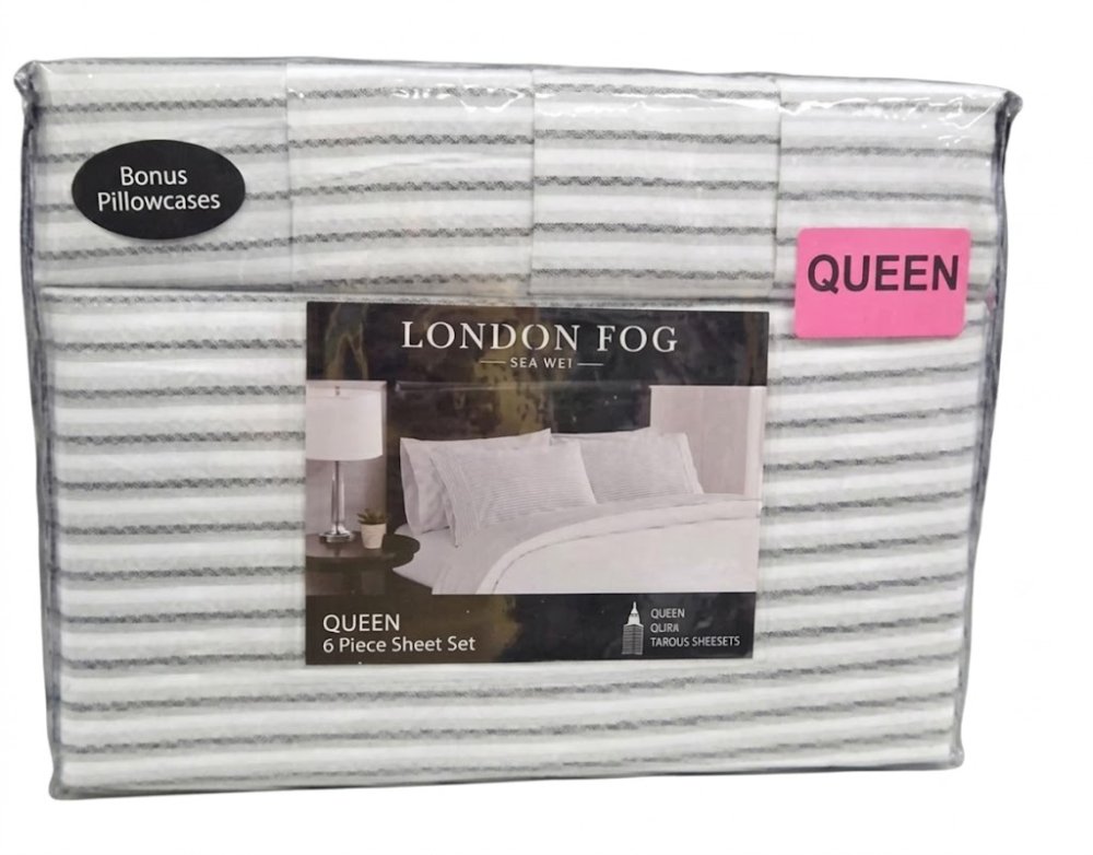 JUEGO DE SÁBANAS KING Y QUEEN, LONDON FOG, 6 PIEZAS.