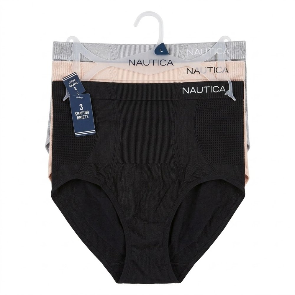 PANTIES DE CONTROL DE TALLE ALTO, NAUTICA, TALLA L, (3 PIEZAS)