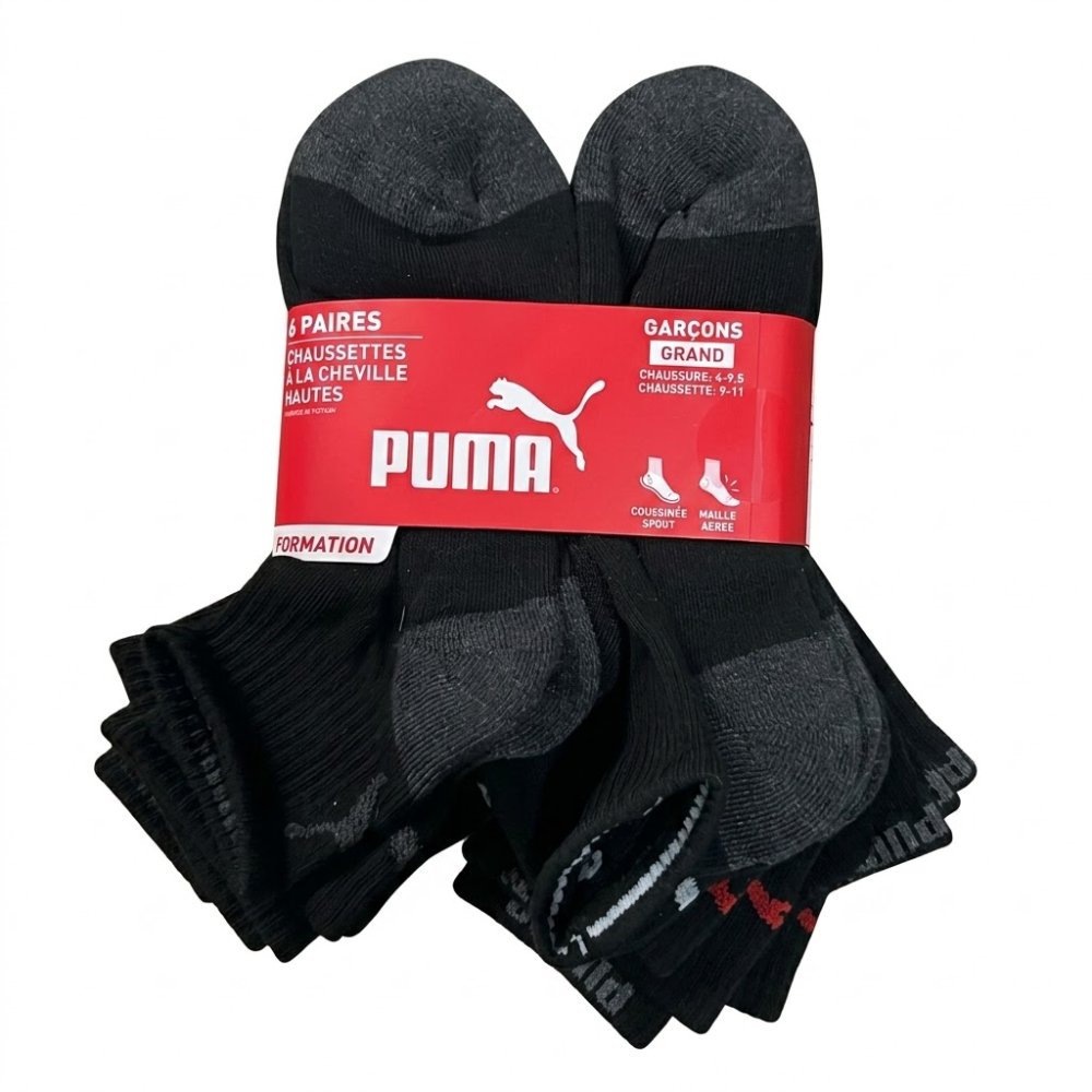 NIÑO: CALCETAS PUMA CONFORT, 6 PARES, COLOR NEGRO, TALLO 9/11