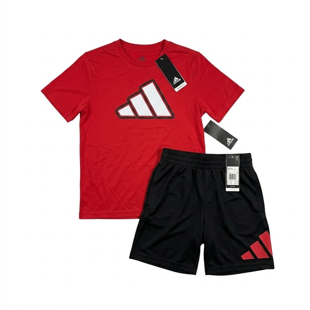 NIÑO: ADIDAS "BIG LOGO", SET DE 2 PIEZAS, BLACK & RED EDITION, TALLA 10/12