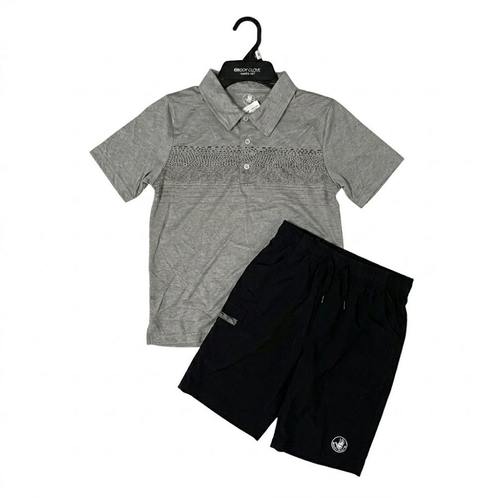 NIÑO: BODY GLOVE, SET DE DOS PIEZAS, COLOR GRIS CON NEGRO, TALLA 10