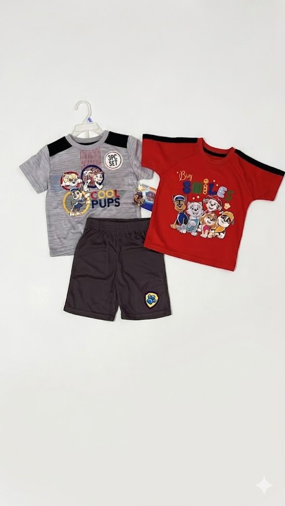 NIÑO: PAW PATROL RECUE SQUAD, 3 PIEZAS, 2 CAMISETAS + 1 SHORT, TALLAS 3 Y 4