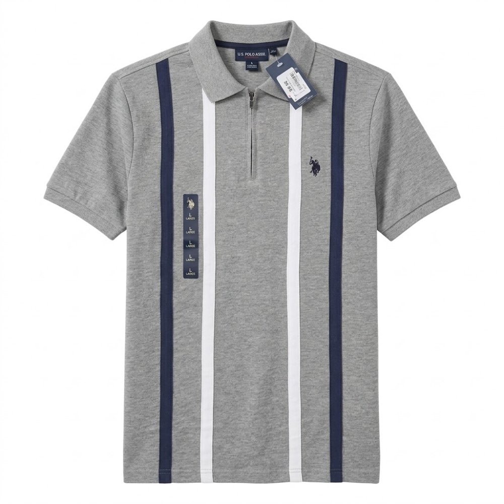 CAMISA POLO ASSN, COLOR GRIS CON FRANJAS