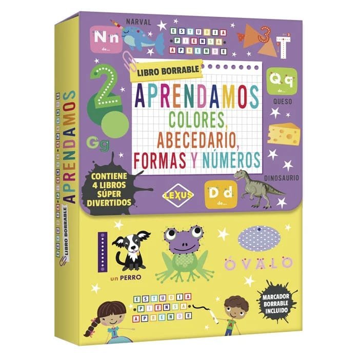Libro Borrable/ Aprendamos colores, abecedario, formas y números/ LEXUS