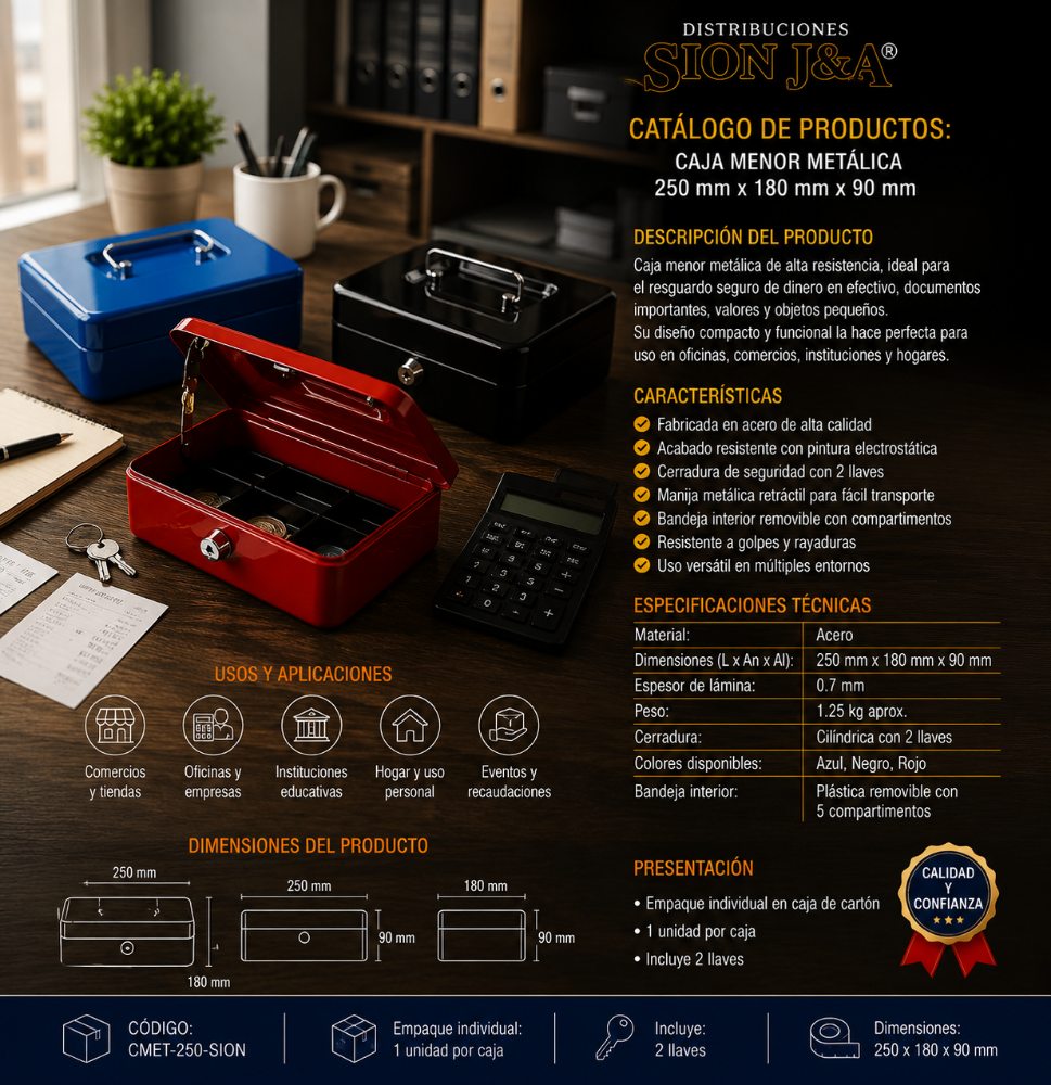 Caja Menor Metalica medidas 250mm,180mm,90mm