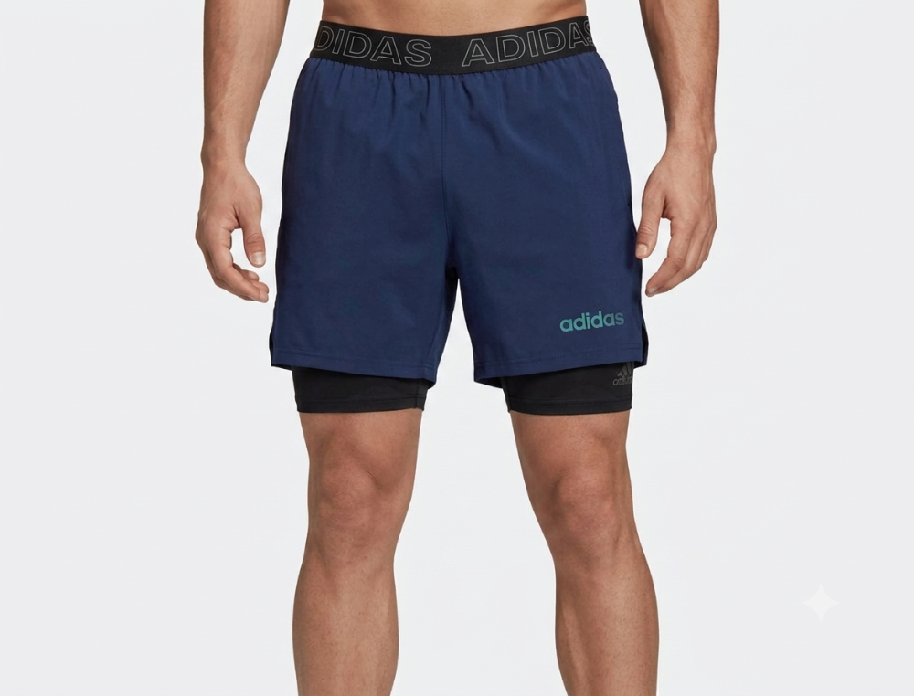 Short XL con pretina elástica azul /negro ADIDAS con licra