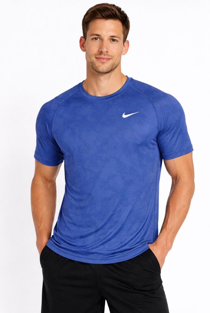 Franela NIKE azul texturizado S logo plateado