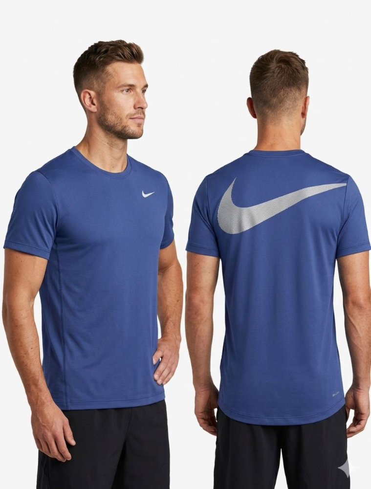 Franela NIKE azul M logo plateado