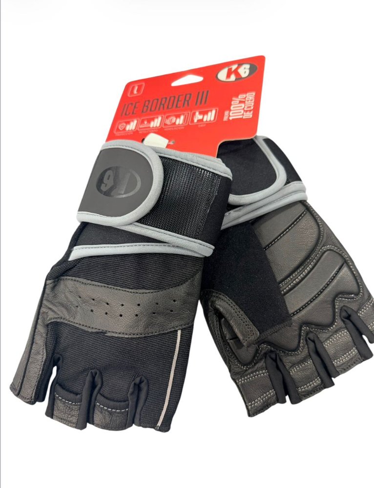 Guantes  ICE BORDER III K6 M doble muñequera negro con gris