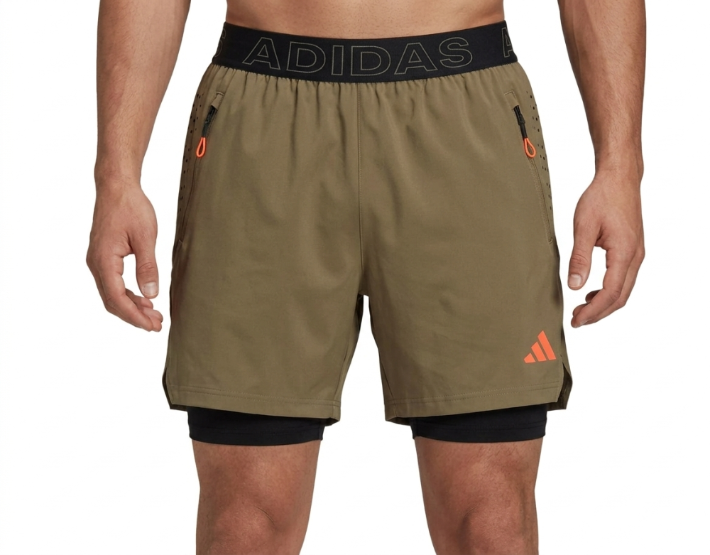 Short L caqui/negro con licra ADIDAS detalles naranja