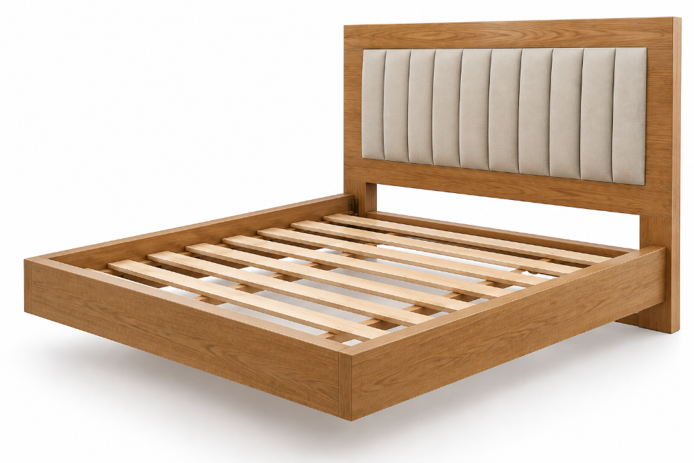 CAMA EN MADERA TAPIZADA