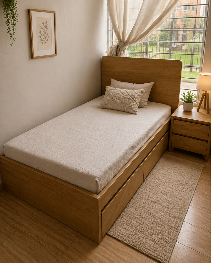 CAMA CAJONES EN LOS LATERALES EN FLOR MORADO