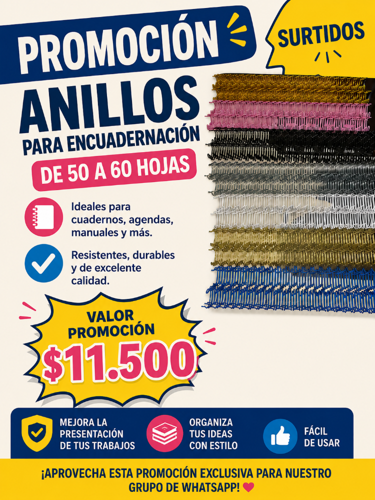 Anillos para encuadernacion 5/8  50uni surtido en colores