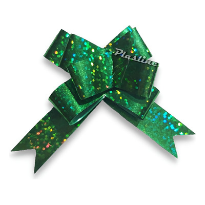 Moño Mágico Hologramado Verde Grande x 10