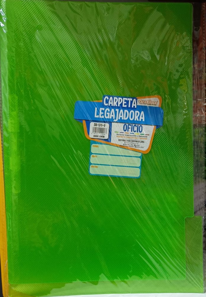 Carpeta Legajadora Plastica Oficio Verde Limon