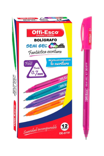 Esfero Semi Gel Offi-Esco Fucsia 0.7 C*12