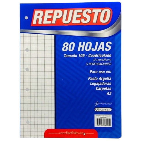 Repuesto Pasta Argolla Ref 105 Cuadros