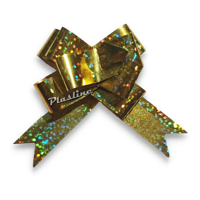 Moño Mágico Hologramado Dorado Grande x 10
