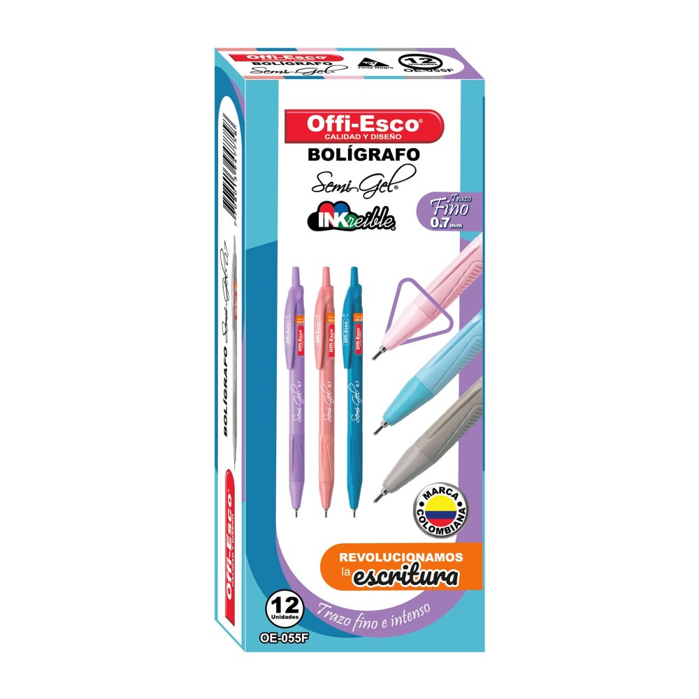 Esfero Semi Gel Offi-Esco 0.7 Pastel Negro Caja x 12