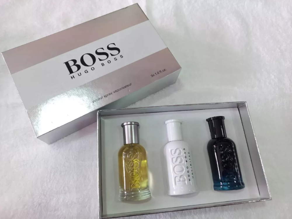 HUGO BOSS PLATEADO PERFUME DE 3 PZS 30ML