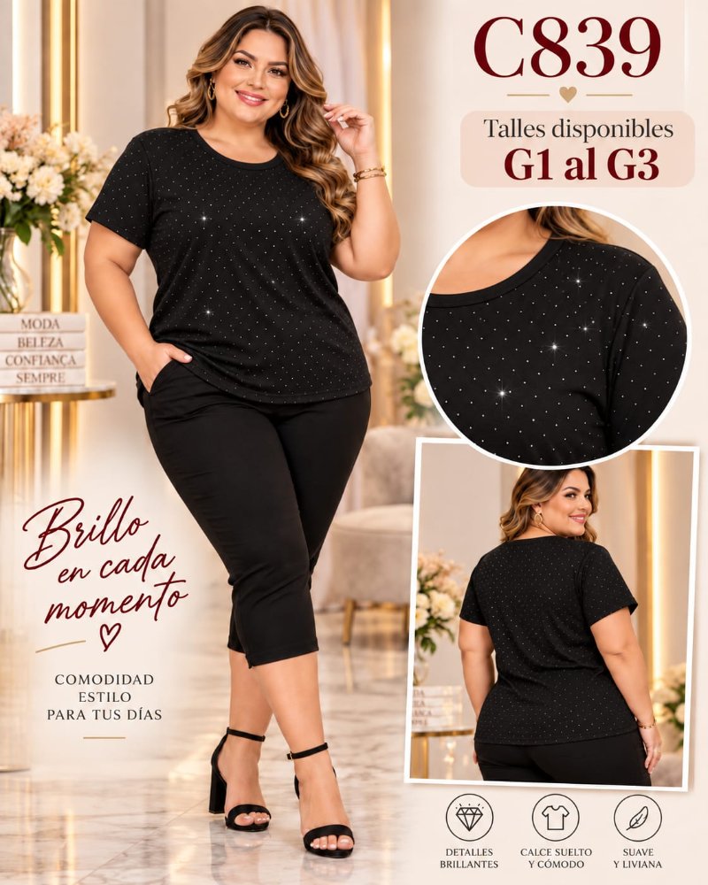 REMERA DAMA DULALA CON BRILLO TALLE PLUS