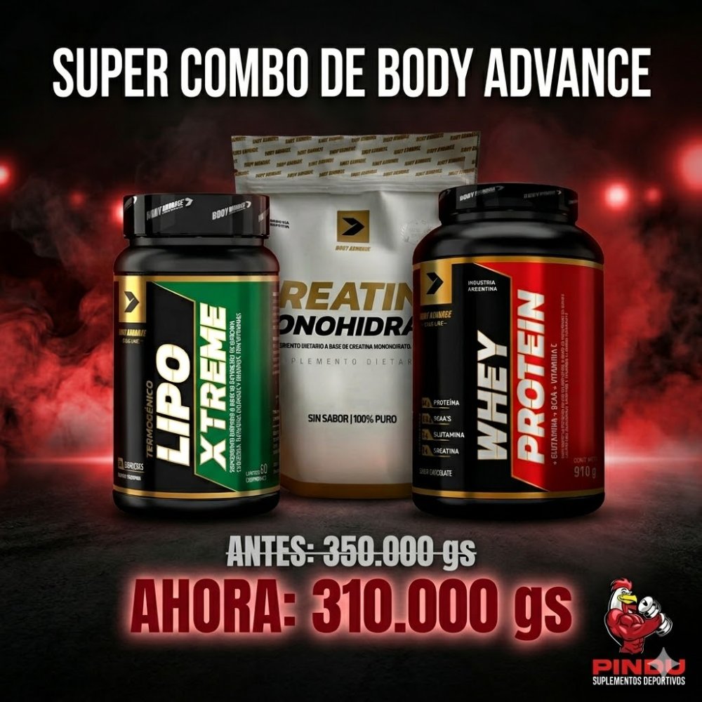 COMBO WHEY DE 2LB BODY ADVANCE + CREATINA PURA 60 SER. + QUEMADOR DE GRASA