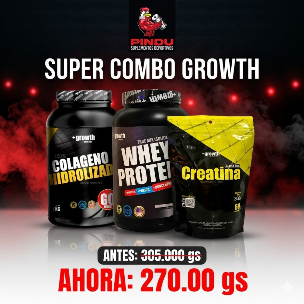 COMBO PROTEINA GORWTH + COLAGENO GROWTH + CREATINA GROWTH X 60 SERV