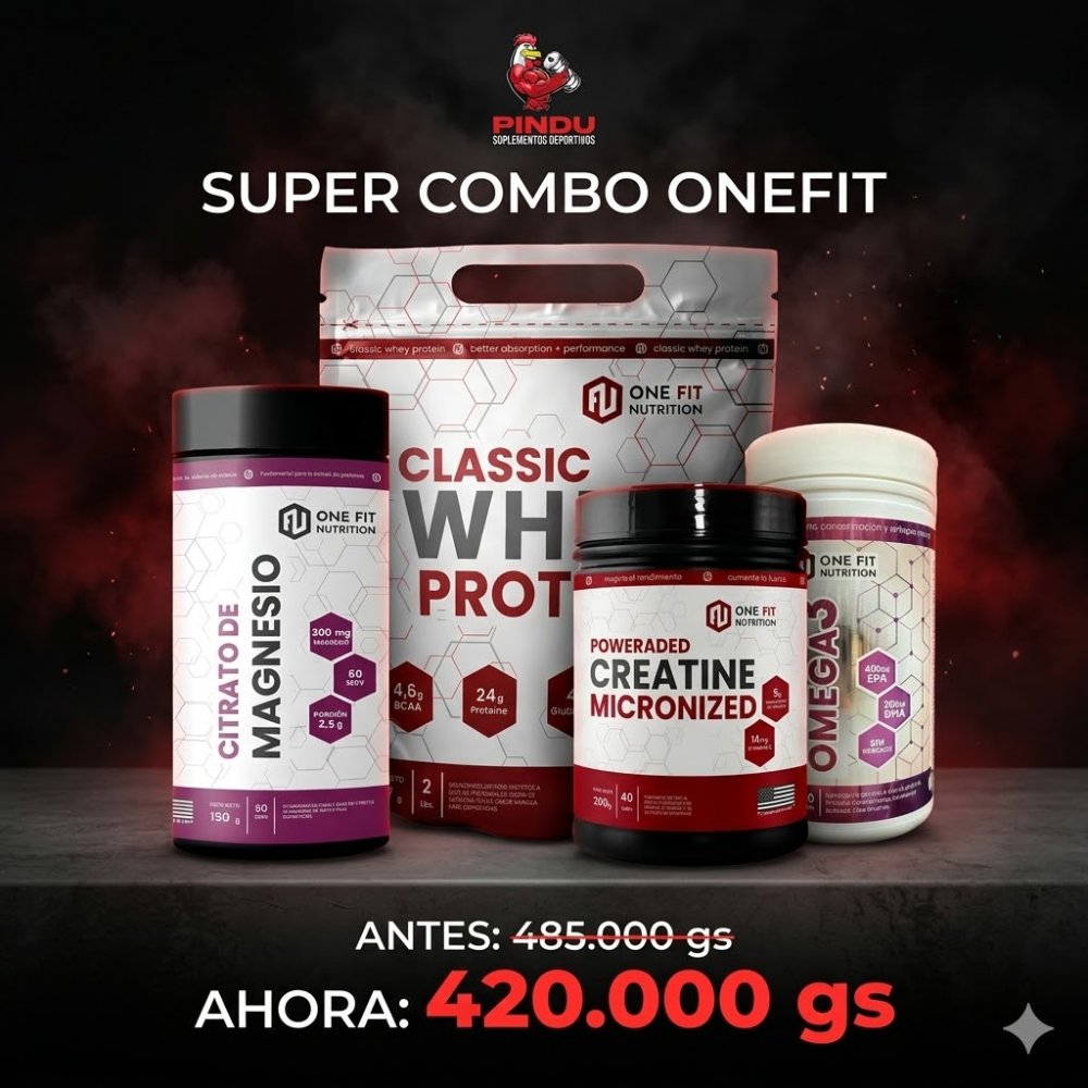 COMBO ONE FIT PROTEINA 2LB + CREATINA 40 SERVICIOS +OMEGA 3 30 SERV. Y UN MAGNESIO DE 60 SERV.