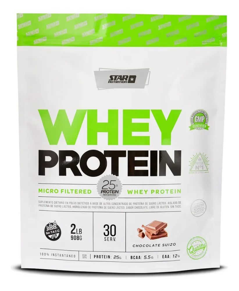 Star Nutrition Whey Protein 908g Sabor Chocolate suizo Doypack En Polvo