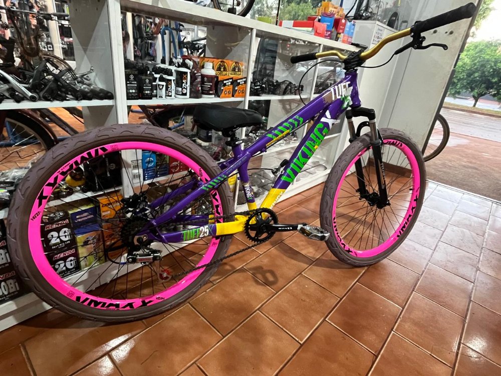 BICICLETA VIKING LILA AMARILLO FRENO MT 200