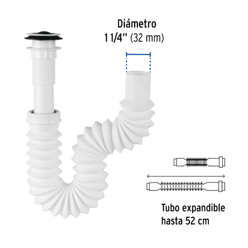 CÉSPOL FLEXIBLE P/LAVABO Y FREGADERO, POLIPROPILENO, BLANCO