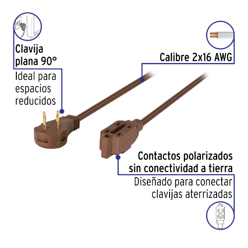 EXTENSIÓN ELÉCTRICA DOMÉSTICA 6 M CAFÉ CON CLAVIJA PLANA
