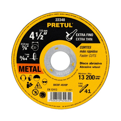 DISCO DE 4-1/2' X 1 MM CORTE FINO DE METAL, PRETUL