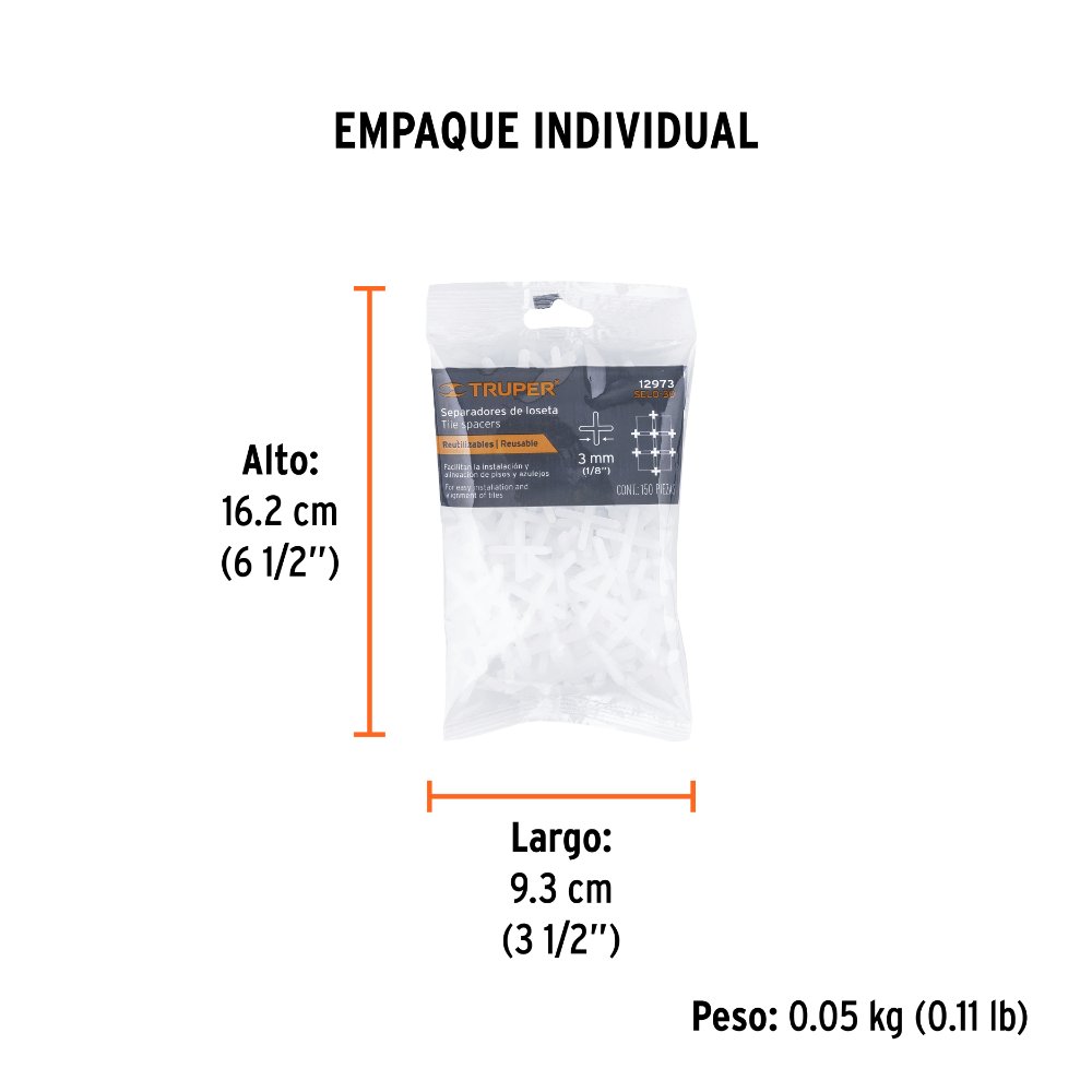 BOLSA CON 150 SEPARADORES DE 3 MM DE LOSETAS, TRUPER