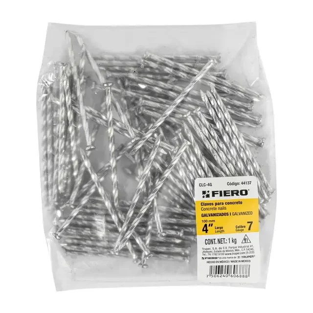 BOLSA CON 1 KG DE CLAVOS PARA CONCRETO GALVANIZADOS 4'