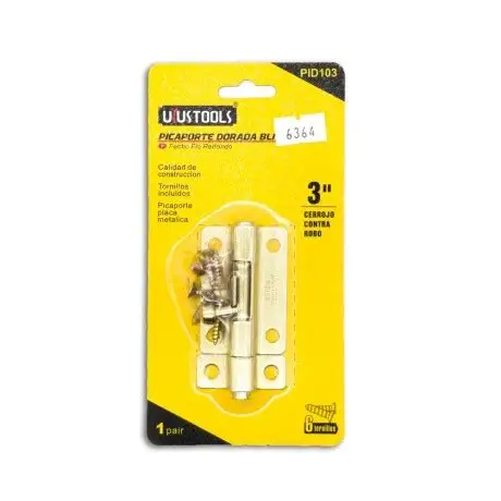 PASADOR PORTACANDADO TIPO ALEMAN MARCA CAIMAN COLOR DORADO 3´´ BLISTER