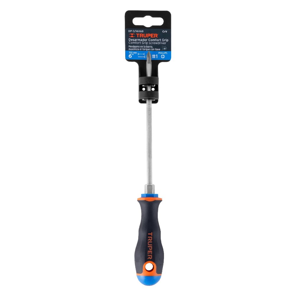 DESARMADOR DE CRUZ 3/16' X 6' MANGO COMFORT GRIP, TRUPER